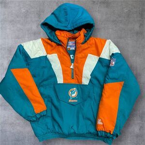 STARTER Pro Line Vintage 90s NFL Miami Dolphins 1/2 Zip Puffer Jacket Men's L